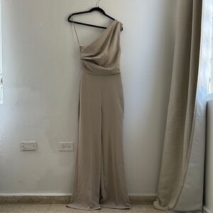 Mango One-Shoulder Beige Jumpsuit